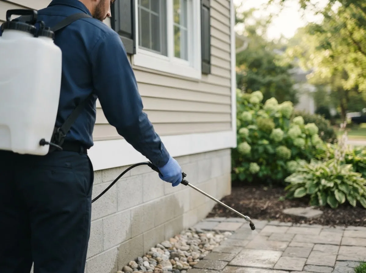 Pest control technician inspecting a home in House Springs, MO